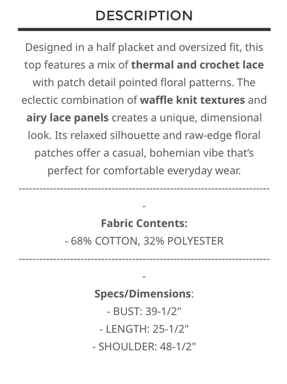 385 ❤️POL oversized thermal crochet lace hooded top - Picture 5 of 5